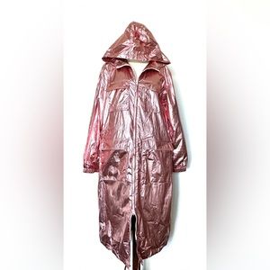 NWT Lou & Grey Metallic Pink Utility Zip Trench Rain Jacket